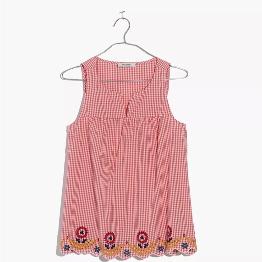 Madewell Embroidered Gingham Tank Top (Small) NWT